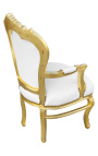 Fauteuil de style Baroque Rococo simili cuir blanc avec strass et bois doré