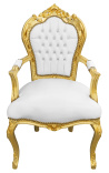 Барокко Рококо стиль кресло искусственного белая кожа с кристаллом и позолоченного дерева