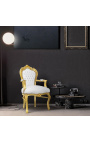 Silla de estilo barroco Rococo elegante piel blanca con cristal y madera dorada