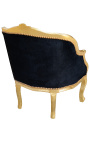 Bergere fauteuil Lodewijk XV-stijl zwart fluweel en goud hout