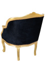 Bergere fauteuil Lodewijk XV-stijl zwart fluweel en goud hout