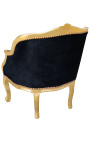 Bergere armchair Louis XV style black velvet and gold wood