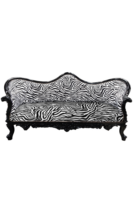 Barok Napoleon III bank zebra stof en zwart hout