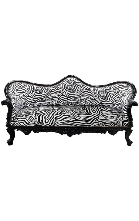 Barok Napoleon III sofa zebra stof og sort træ