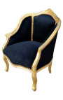 Bergere sillón Louis XV Estilo de terciopelo negro y madera de oro. - 15