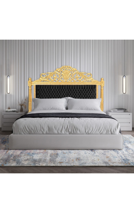 Barokk sengegavl svart fløyelsstoff og gulltre