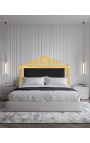 Tăblie de pat baroc din catifea neagră și lemn auriu