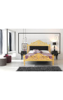 Łóżko w stylu barokowym czarny aksamit z tkaniny i złote drewno