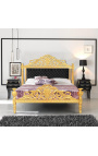 Barok bed zwart fluwelen stof en goud hout