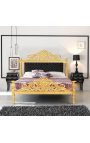 Baroque bed black velvet fabric and gold wood