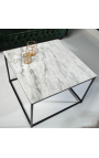 "Keigo" square coffee table in black metal and white marble top