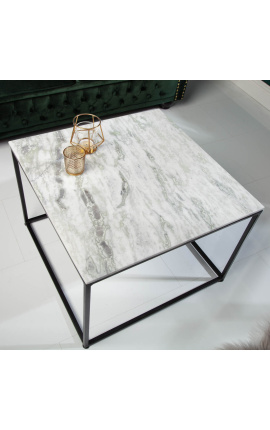 Mesa de centro quadrada "Keigo" em metal preto e tampo em mármore branco