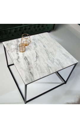 Taula de cafè quadrada "Keigo" safata de metall negre i marbre blanc