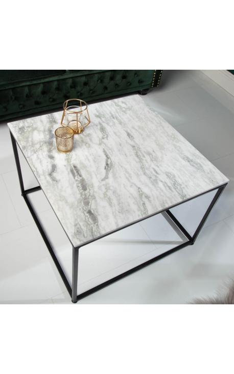 Mesa de centro quadrada "Keigo" em metal preto e tampo em mármore branco