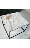 Table basse carrée Keigo en métal noir et plateau marbre blanc