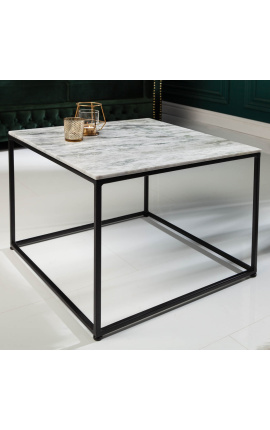&quot;Keigo&quot; square coffee table in black metal and white marble top