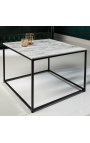 Tavolino quadrato "Keigo" in metallo nero e piano in marmo bianco