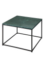Table basse carrée "Keigo" en métal noir et plateau marbre vert
