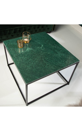 Квадратный журнальный столик "Keigo" из черного металла и столешницы из зеленого мрамора