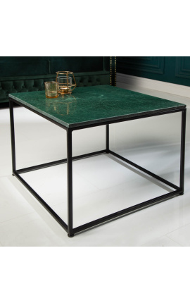 Mesa de café cuadrada Keigo en metal negro y parte superior de mármol verde