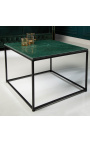 "Keigo" square coffee table in black metal and green marble top
