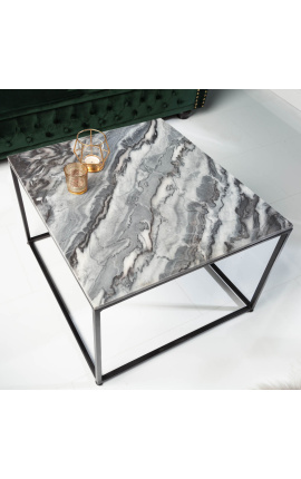 Квадратный журнальный столик Keigo из черного металла и столешницы из серого мрамора