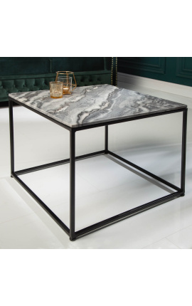 &quot;Keigo&quot; kvadrat soffbord i svart metall och grå marmor topp