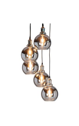 Design chandelier &quot;Liber E&quot; with 5 smoked glass globes
