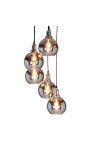 Designový chandelíř "Liber E" s 5 kouřenými skleněnými koule
