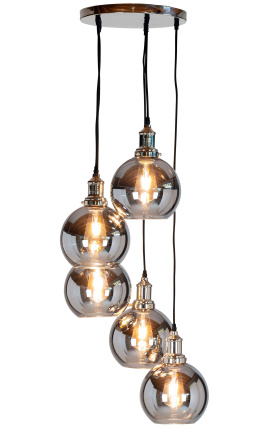 Design chandelier "Liber E" with 5 smoked glass globes