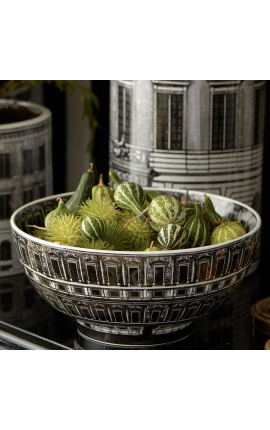 &quot;Palace&quot; salad bowl in black and white enamelled porcelain