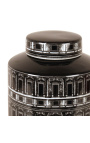Цилиндрический горшок с крышкой «Дворец» из черного и белого фарфора с эмалью