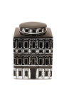 Pot carré avec couvercle "Palace" en porcelaine émaillé noir et blanc