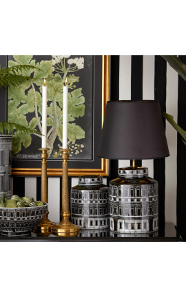 &quot;Palace&quot; cylindrical lamp base in black and white enameled porcelain