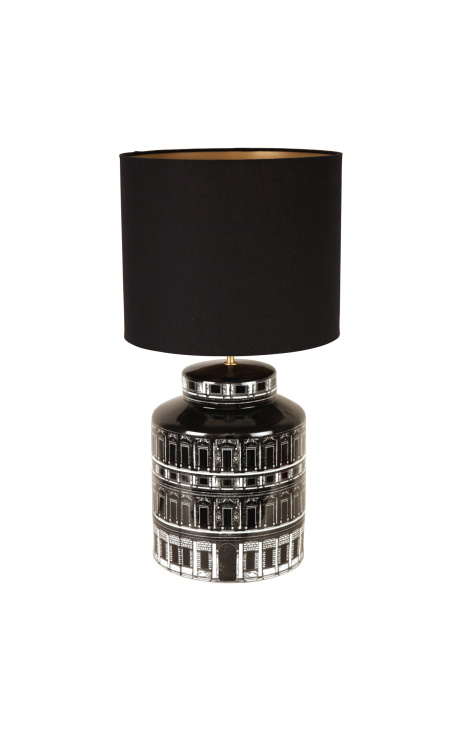Base per lampada cilindrica "Palace" in porcellana smaltata bianca e nera