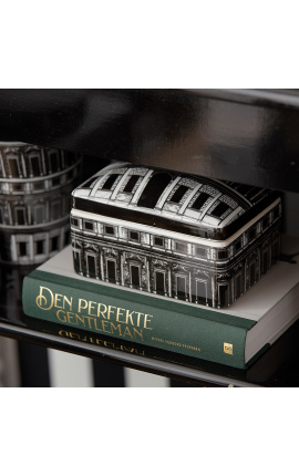 Rectangular box with &quot;Palace&quot; lid in black and white enameled porcelain