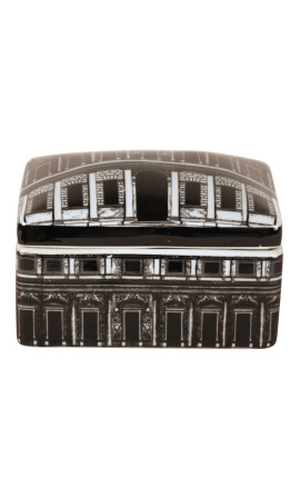 Caixa retangular com tampa "Palácio" em porcelana esmaltada preta e branca