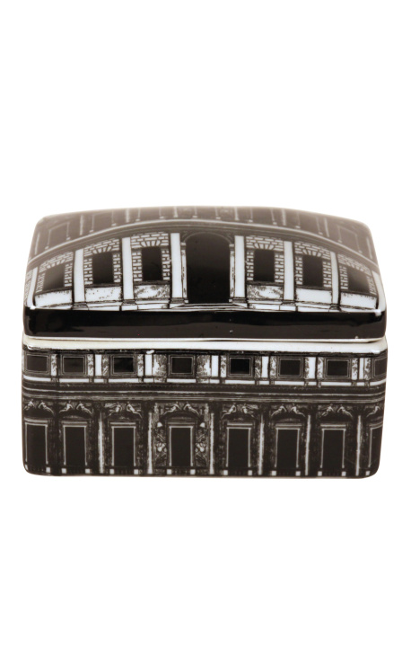 Cutie rectangulară cu "Palatul" lid în porcelain negru și alb