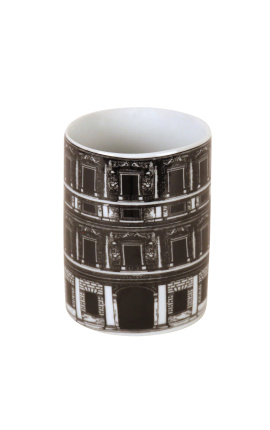 "Het paleis" mug in zwart en wit emaleerd porcelain