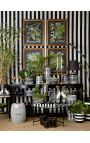 Oval Vase / planten grootte L "Het paleis" in zwart en wit emaleerd porcelain