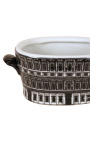 Oval vase / plantestørrelse S "Palace Palace" i sort og hvid emaljeret porcelæn