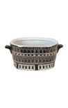 Vase / jardinière ovale taille M Palace en porcelaine émaillé noir et blanc