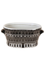 Vasa Ovală / dimensiunea plantelor L "Palatul" în porcelain negru și alb emal