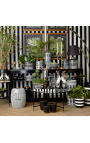 "Palass" heksagonal vase / planter i svart og hvitt emalert porselen
