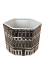 "Palača" šesterokotna vaza / plantaža iz črno-belega emajliranega porcelana