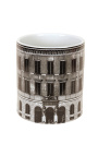Cylindrical vase / planter size M "Palace" in black and white enameled porcelain