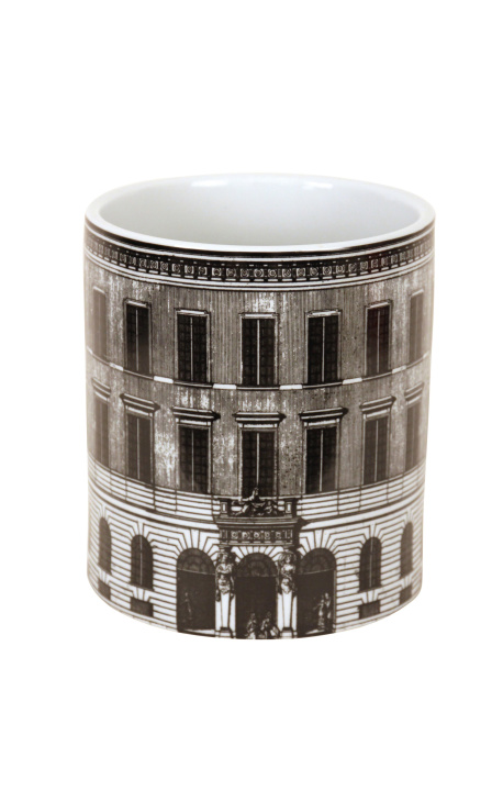 Cylindrical váza / növényméret M "Palota" fekete és fehér zaklatott porcelán