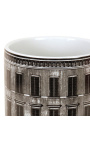 Cylindrical vase / planter size M "Palace" in black and white enameled porcelain