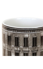 Vase / jardinière cylindrique taille M "Palace" en porcelaine émaillé noir et blanc