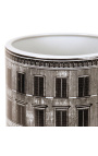 Cylindrical vase / planter size L "Palace" in black and white enameled porcelain